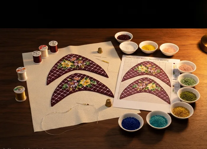 Beading kit with threads, beads, and printed chart